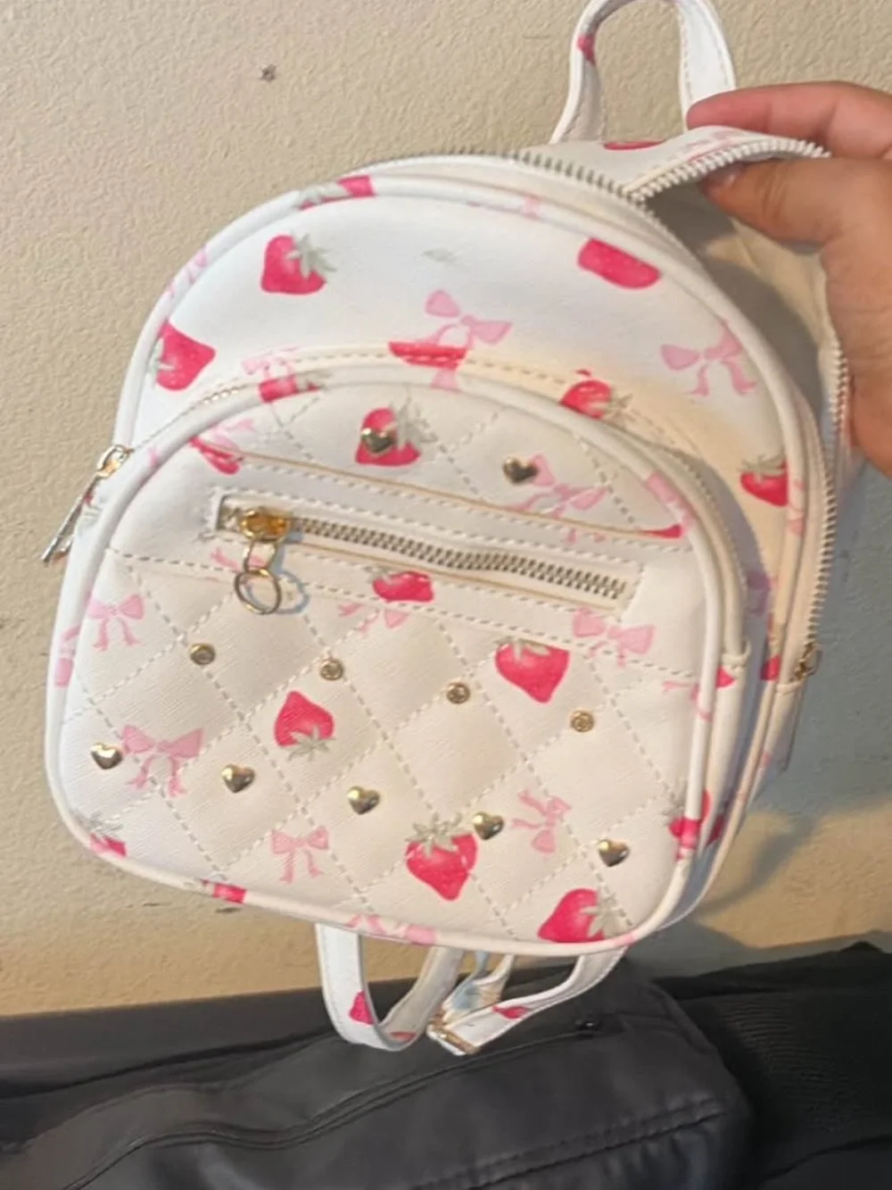 Juicy Couture Mint Green Quilted Floral Mini Backpack with Pom Pom